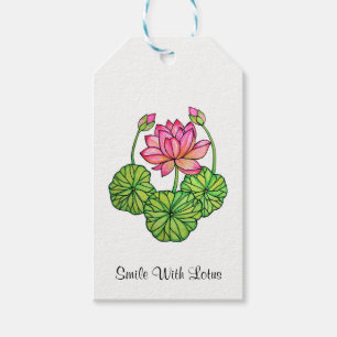 Étiquettes-cadeau Watercolor Pink Lotus with Buds & Leaves