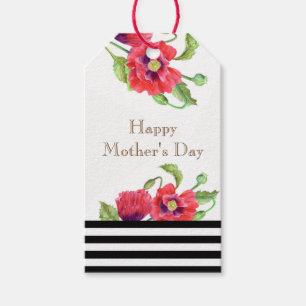 Étiquettes-cadeau Watercolor Red Poppies Floral Art Fête des mères
