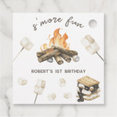 Étiquettes Cadeau Watercolor S'more Camping Fire 1er anniversaire (Dos)