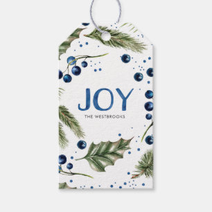 Étiquettes-cadeau Watercolor Winter Wreath Joyeux Noël