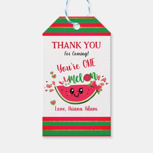 Étiquettes-cadeau Watermelon One dans un Melon Premier Merci d'anniv (Devant)