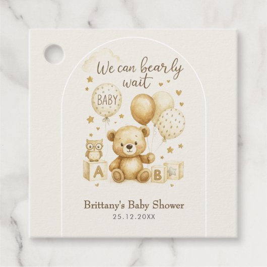 Étiquettes Cadeau We Can Bearly Wait Baby Shower  (Devant)