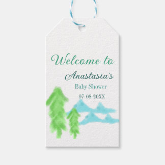 Étiquettes-cadeau welcome to baby shower name blue green tree hill 