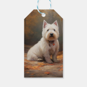 Étiquettes-cadeau West Highland White Terrier dans les feuilles d'au