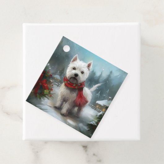 Étiquettes Cadeau West Highland White Terrier Dog dans la neige Noël (En situation)