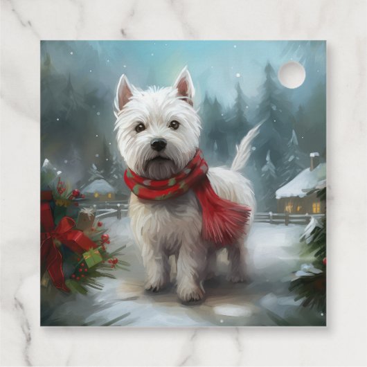 Étiquettes Cadeau West Highland White Terrier Dog dans la neige Noël (Dos)