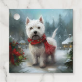 Étiquettes Cadeau West Highland White Terrier Dog dans la neige Noël (Devant)