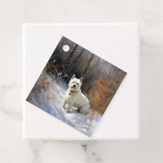 Étiquettes Cadeau West Highland White Terrier Laissons neiger Noël (En situation)
