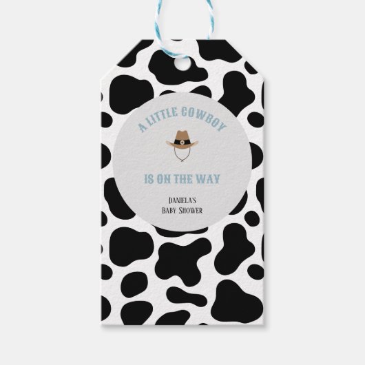Étiquettes-cadeau Western Cowboy Rodeo Cow Imprimer Baby shower garç (Devant)
