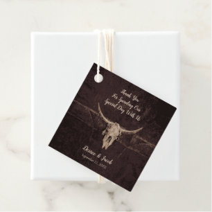 Étiquettes Cadeau Western Rustic Bull Skull Mariage Pays Texture