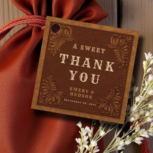 Étiquettes Cadeau Western Tooled Rustic Terracotta Elegant Wedding
