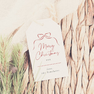 Étiquettes-cadeau Whimsical Bow Joyeux Noël Nom de famille Élégant