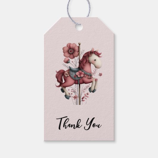 Étiquettes-cadeau Whimsical Carousel Horse Image Thank You (Devant)