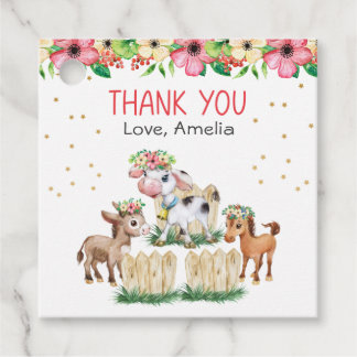 Étiquettes Cadeau Whimsical Farm Animal Anniversaire Favoriser Tags