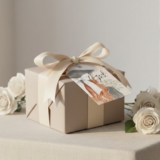 Étiquettes-cadeau Whimsical Graduation Cap with Bow & Pearls Script