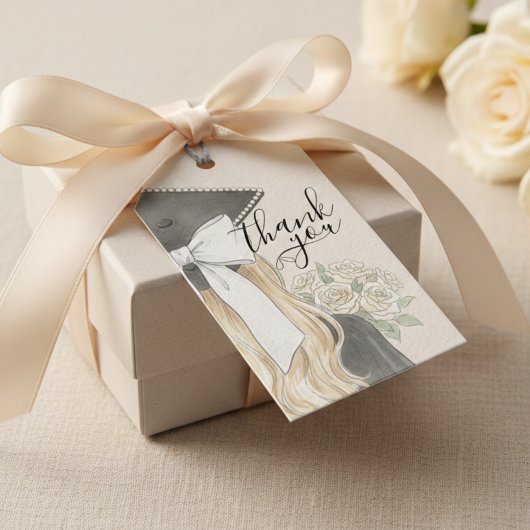 Étiquettes-cadeau Whimsical Graduation Cap with Bow & Pearls Script