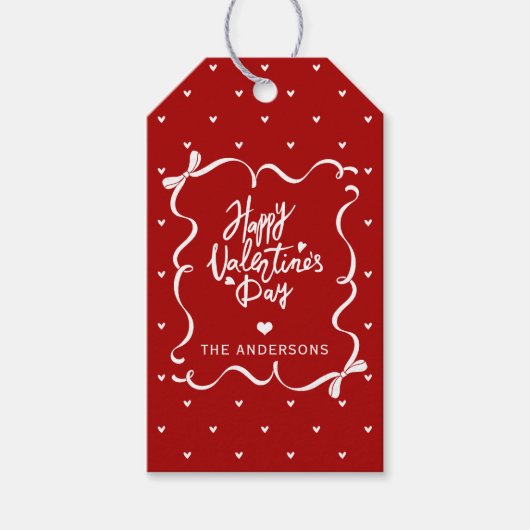 Étiquettes-cadeau Whimsical Hand Drawn Bow Happy Valentine's Day (Devant)