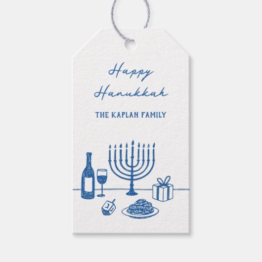 Étiquettes-cadeau Whimsical Hand Drawn Hanukkah Party Trendy Custom (Devant)
