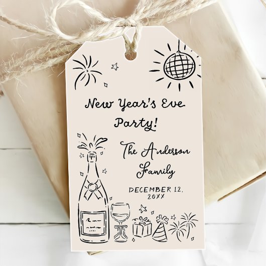 Étiquettes-cadeau Whimsical Hand Drawn New Year's Eve Party