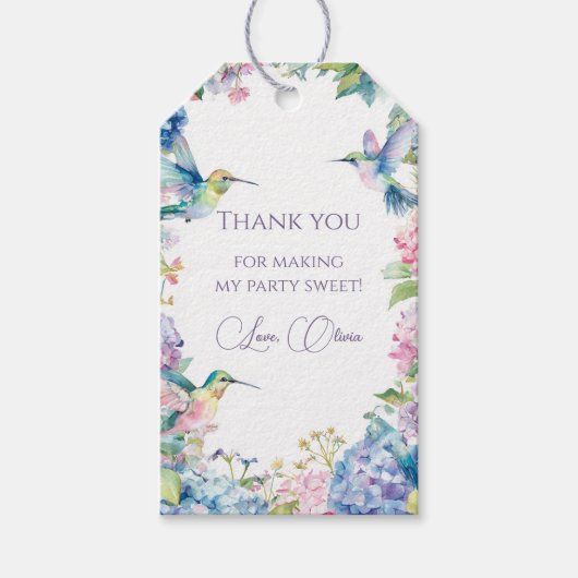 Étiquettes-cadeau Whimsical Hummingbirds with Hydrangeas (Devant)