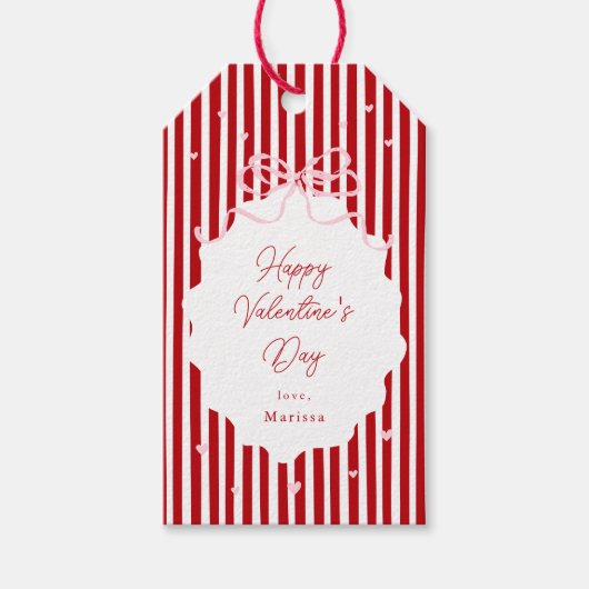 Étiquettes-cadeau Whimsical Red Pink Bow Hearts Happy Valentines Day (Devant)