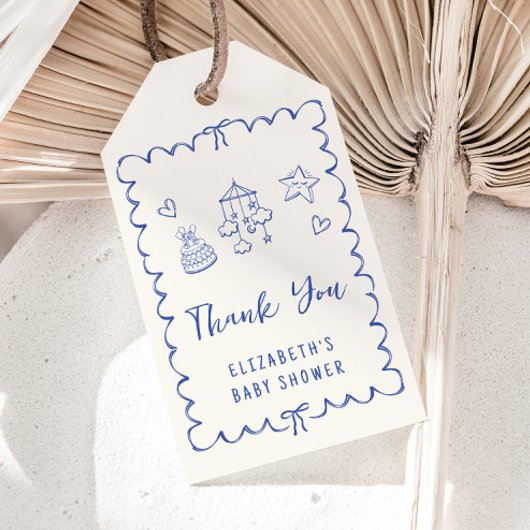 Étiquettes-cadeau Whimsical Wavy Frame Baby Boy Shower Merci