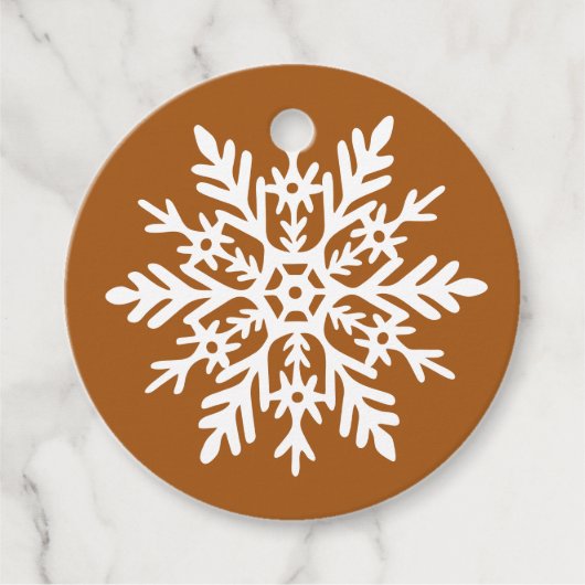 Étiquettes Cadeau Whimsical White Snowflake Burnt Orange Holiday (Devant)