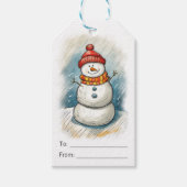 Étiquettes-cadeau Whimsman Snowman en Orange Knit Casquette et Ecarf (Devant)