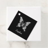 Étiquettes Cadeau White Diamond Butterfly, DIY Script Nom, Black (En situation)