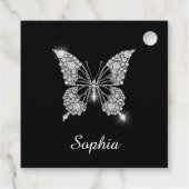 Étiquettes Cadeau White Diamond Butterfly, DIY Script Nom, Black (Dos)