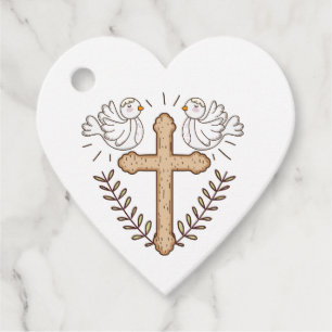 Étiquettes Cadeau White Dove Religieux Croix Baptême Christening