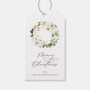 Étiquettes-cadeau White Floral Greenery Wreath Christmas Gift Tags