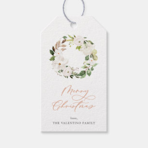 Étiquettes-cadeau White Floral Greenery Wreath Christmas Gift Tags