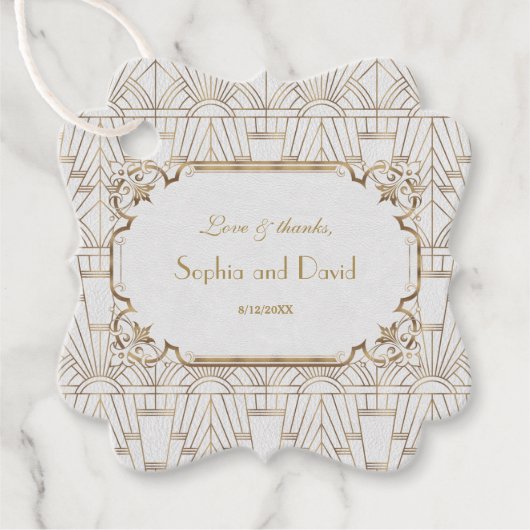 Étiquettes Cadeau White Gold Great Gatsby Art Déco Mariage des année (Devant)