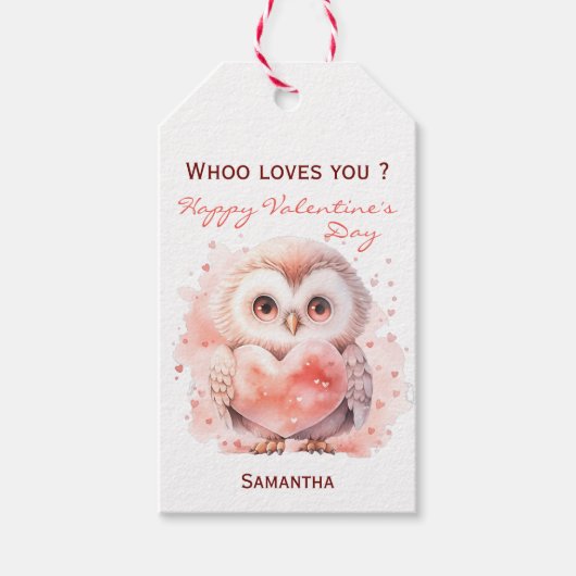 Étiquettes-cadeau Whoo t'aime Owl Valentines Day (Devant)