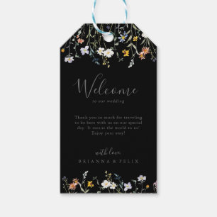 Étiquettes-cadeau Wild Multicolor Floral Black Mariage Bienvenue
