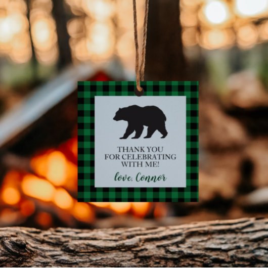 Étiquettes Cadeau Wild One Bear Buffalo vert Plaid Anniversaire