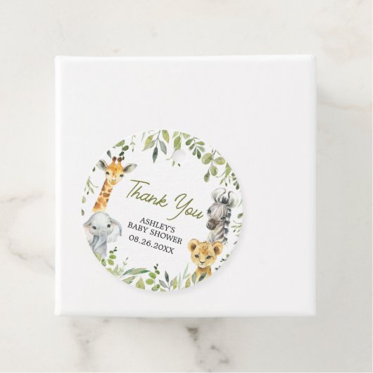 Étiquettes Cadeau Wild One Jungle Safari Baby shower rond (En situation)
