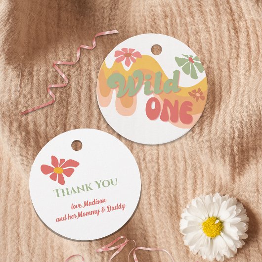 Étiquettes Cadeau Wild One Retro Rainbow Daisy Premier anniversaire