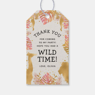 Étiquettes-cadeau Wild One Safari Girls Anniversaire Pink Gold Ecru