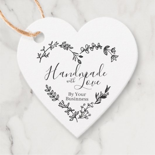 Étiquettes Cadeau Wildflowers Heart with Handmade with Love Quote (Devant)