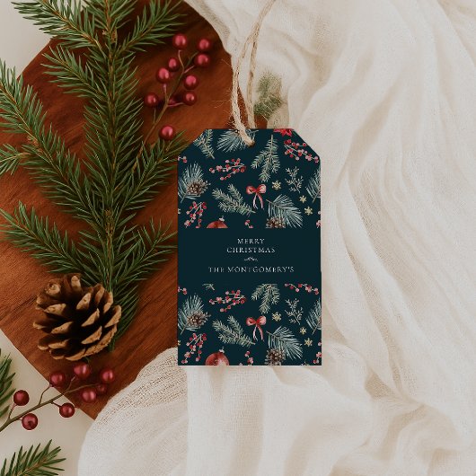 Étiquettes-cadeau Winter Botanicals Coquette Bow | Christmas