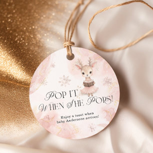 Étiquettes Cadeau Winter Deer Pop it When She Pops Baby shower