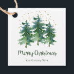 Étiquettes Cadeau Winter Forest Merry Christmas Company<br><div class="desc">Ces étonnantes étiquettes cadeaux d'aquarelle qui disent "Joyeux Noël" et ont des pins multicolores et des étoiles de parties scintillant d'or et des confettis avec le nom de votre entreprise sur eux sont parfaits pour envelopper des cadeaux pour les employés et les clients. Tout le monde va adorer le beau...</div>