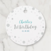 Étiquettes Cadeau Winter onderland, Silver & Mint 1er anniversaire (Dos)