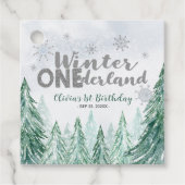 Étiquettes Cadeau Winter Onederland First Birthday Snowflakes Forest (Devant)