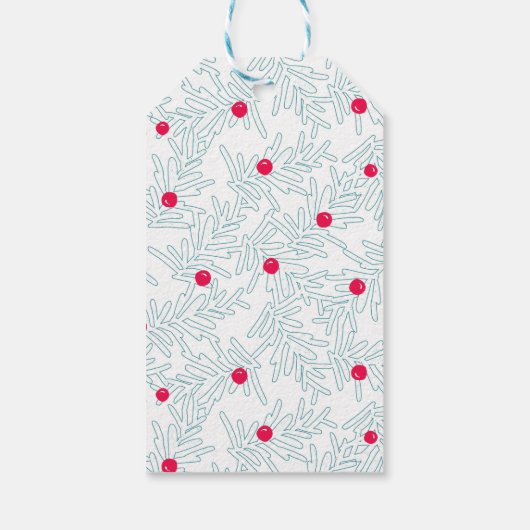 Étiquettes-cadeau Winter Sprig Pattern | Minimal Pine Branch & Berry (Dos)