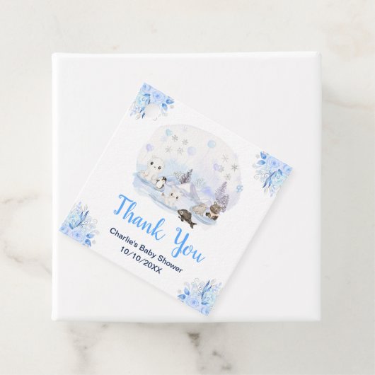 Étiquettes Cadeau Winter Wonderland Animaux Baby shower Merci (En situation)