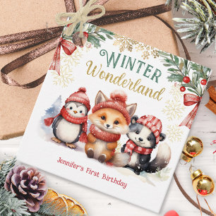 Étiquettes Cadeau Winter Wonderland Mignonne Neige Animaux Anniversa