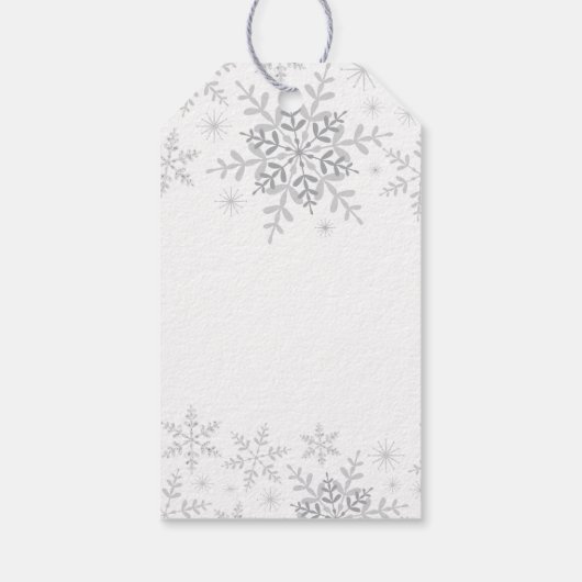 Étiquettes-cadeau Winter Wonderland Snowflake Baby shower Argent (Dos)